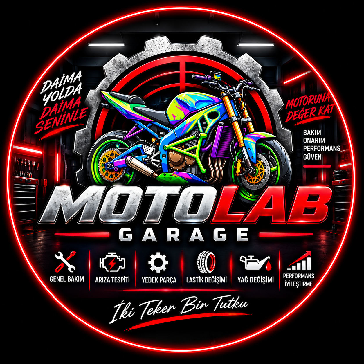 Moto Lab. Garage motosiklet servis afişi